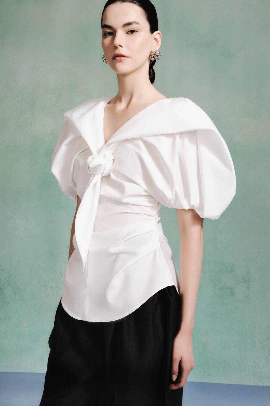 Melissa Peplum Puffy Sleeved Cotton Top