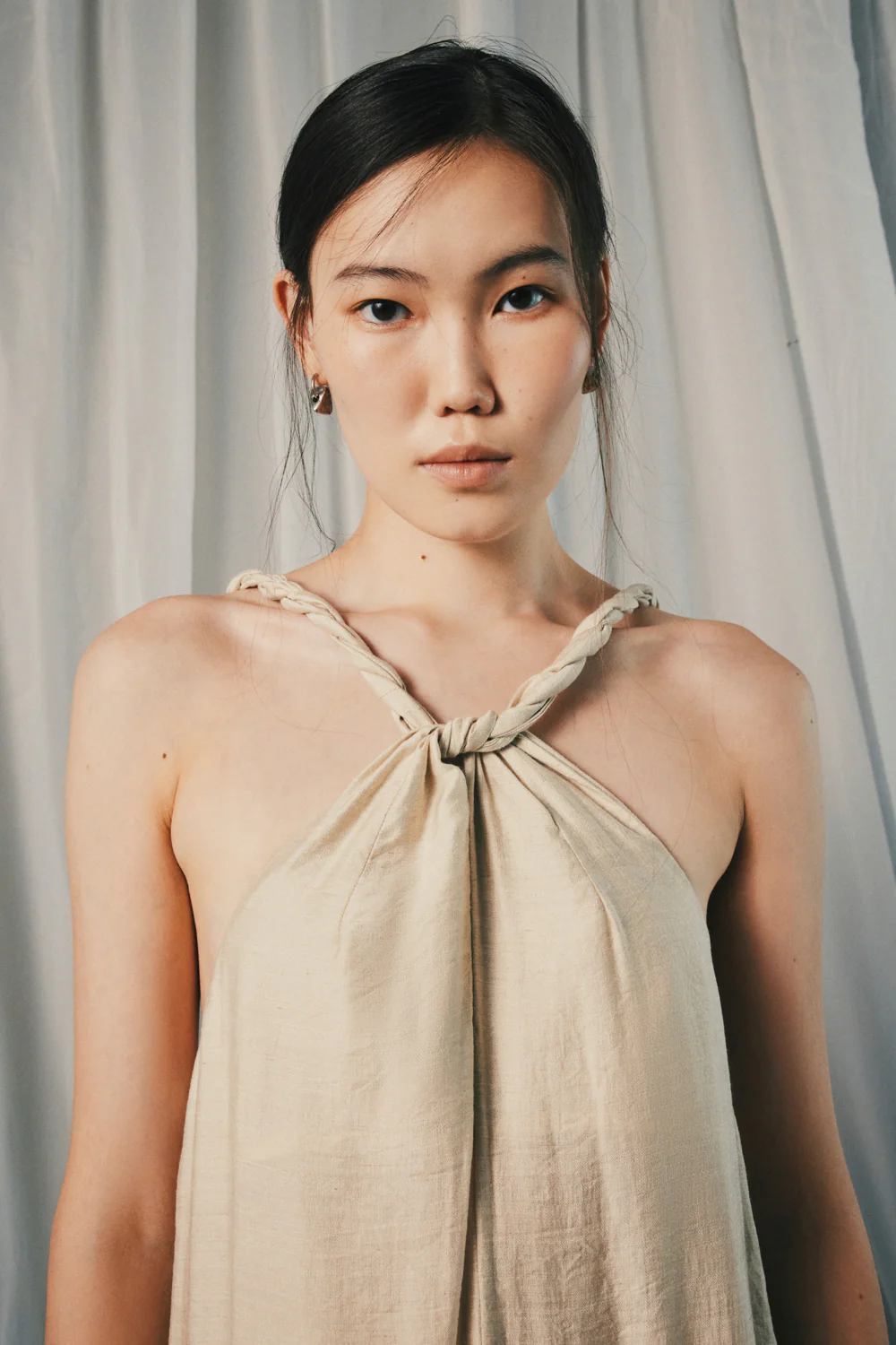 Twisted Noon Halter Draped Maxi Dress