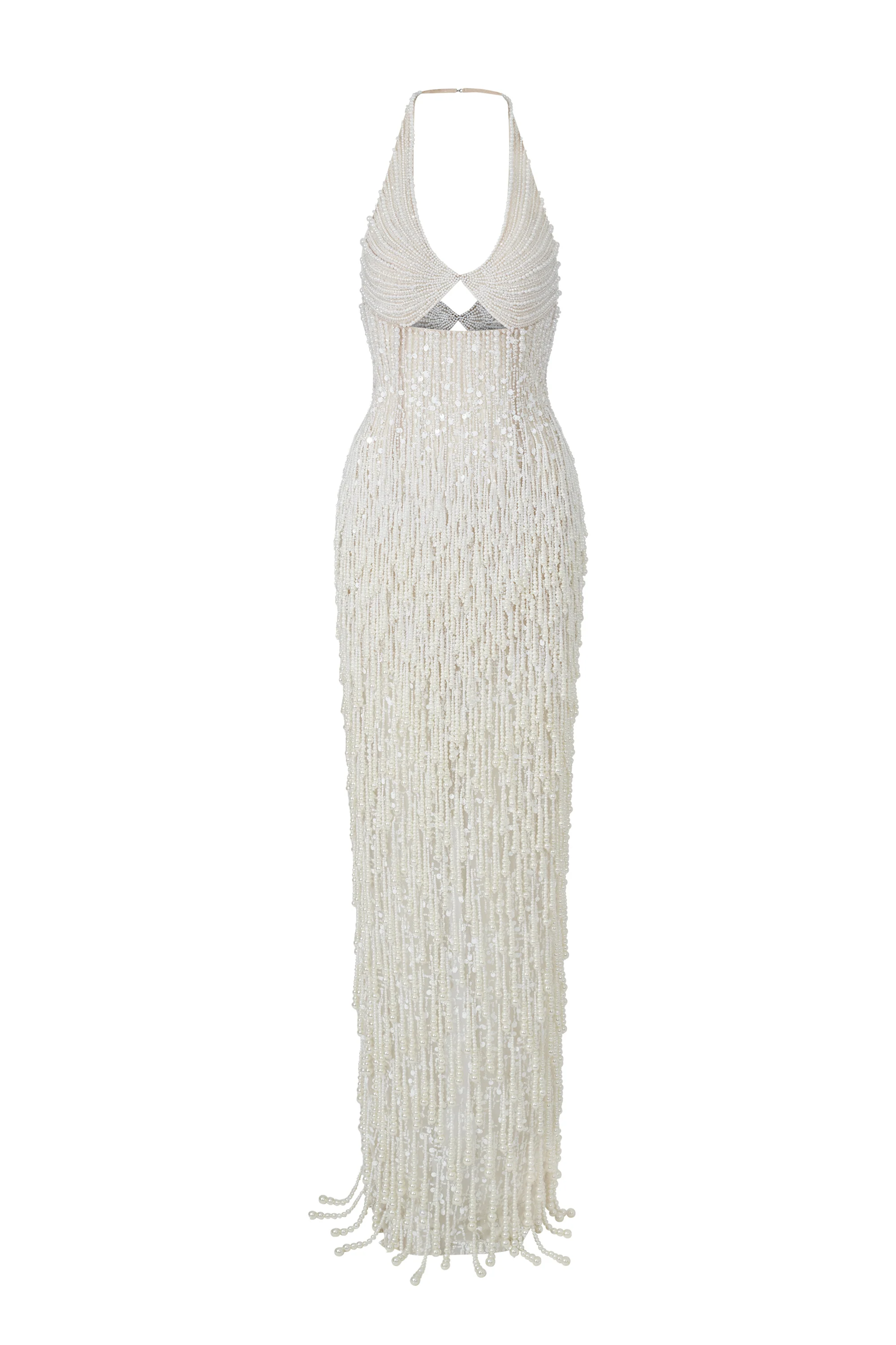 Pearl Halter Neck Bead Maxi Dress