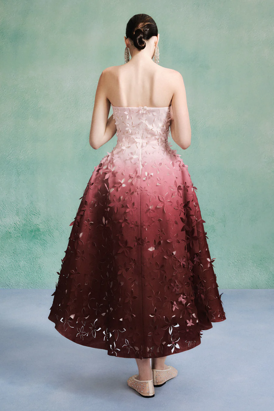 Gracie A-line Flower Applique Organza Midi Dress