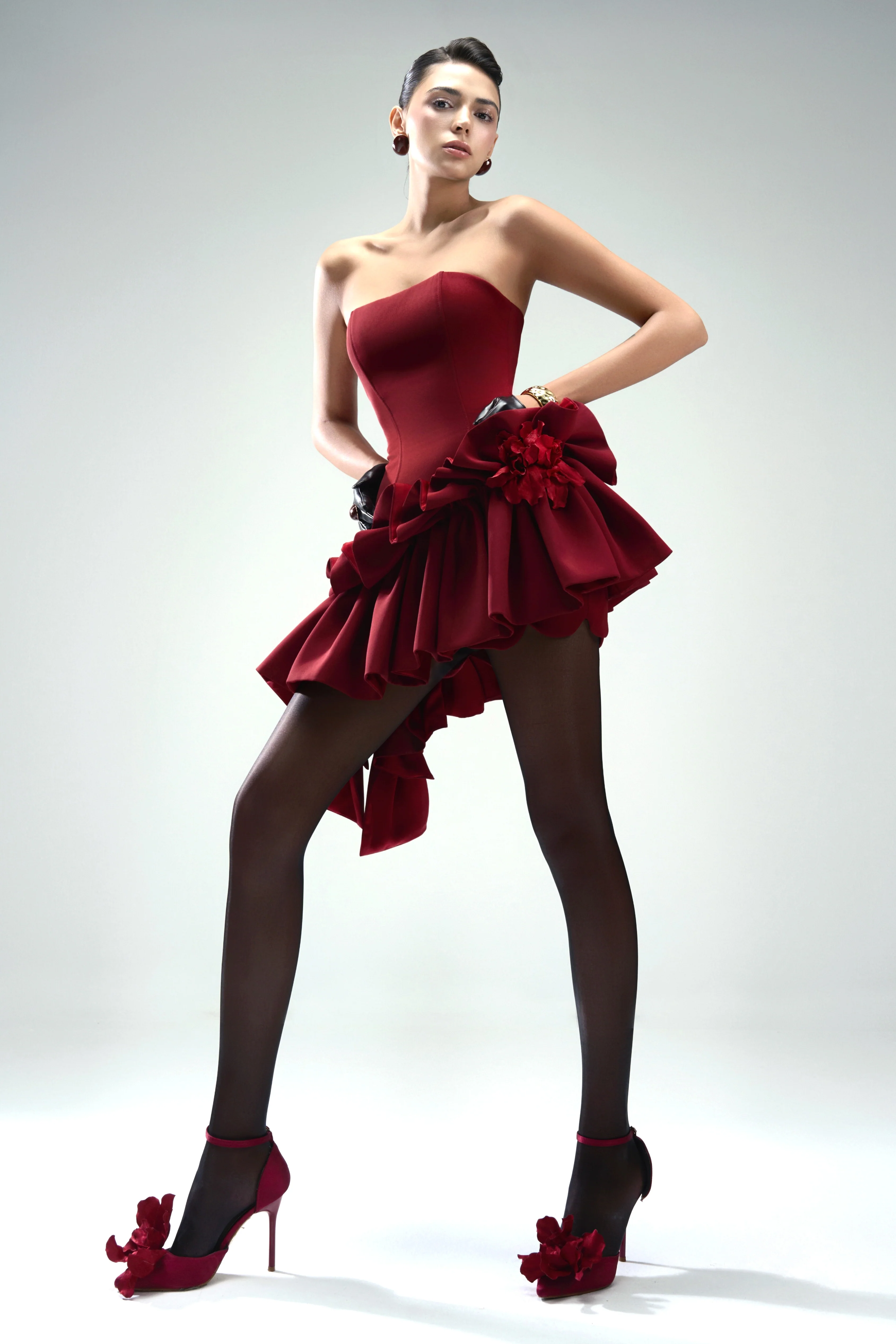 Seaweed Asymmetric Straight Across Neck Twill Mini Dress