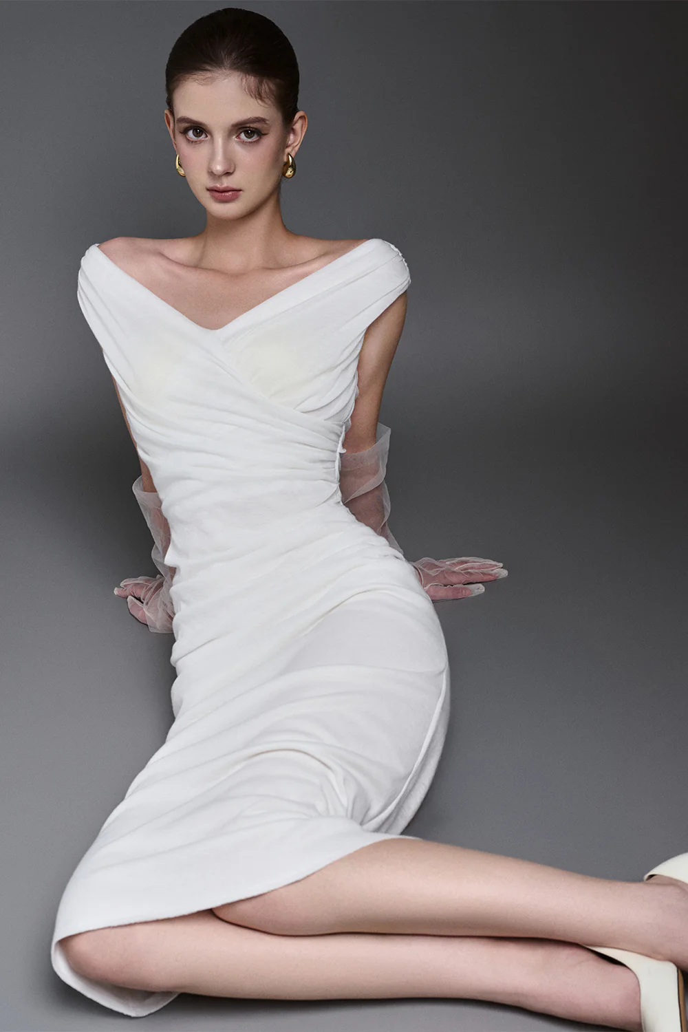 Ames Sheath Draped Cotton Midi Dress