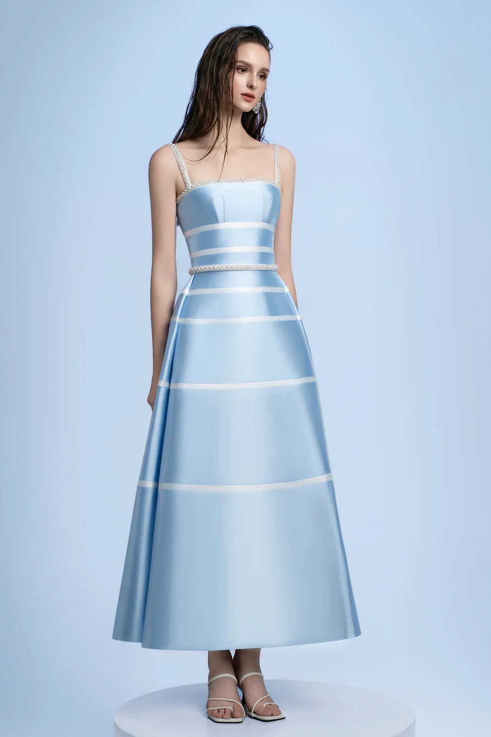 Ava A-line Bead Taffeta Midi Dress