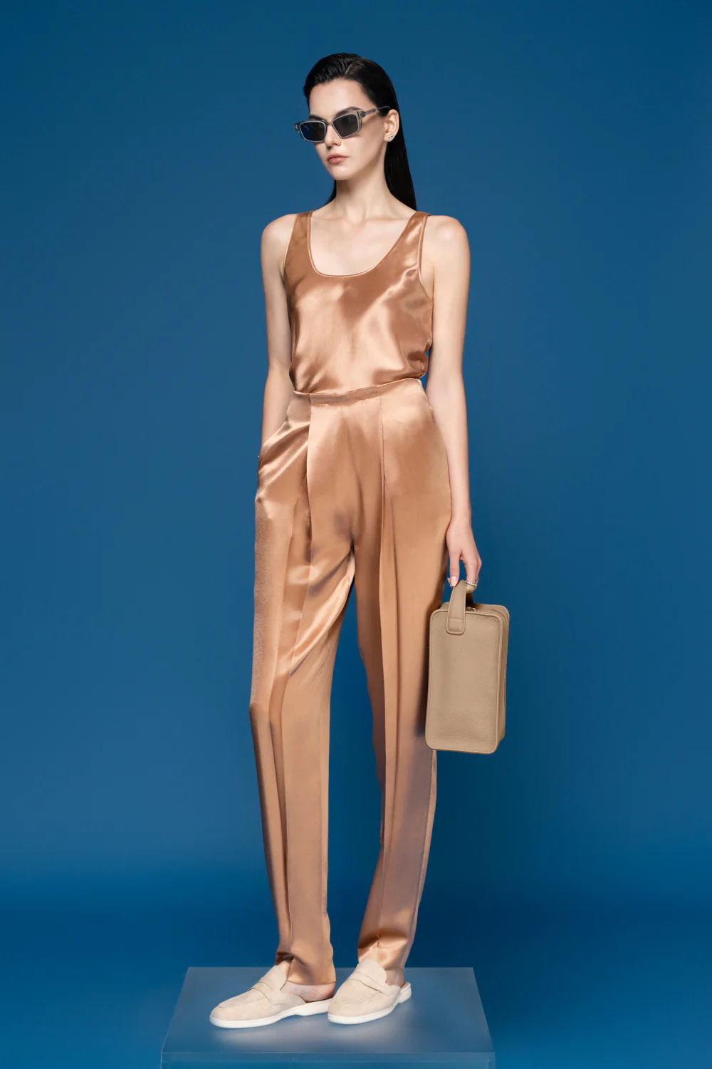 Rouen Straight Tapered Silk Crepe Maxi Pants