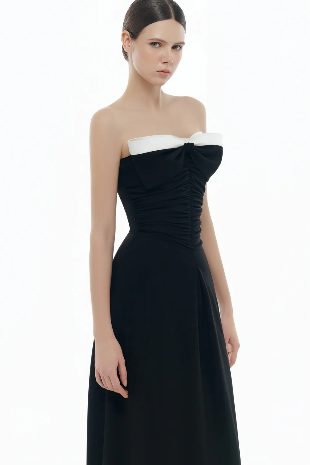 Dominique Sweetheart Draped Midi Dress