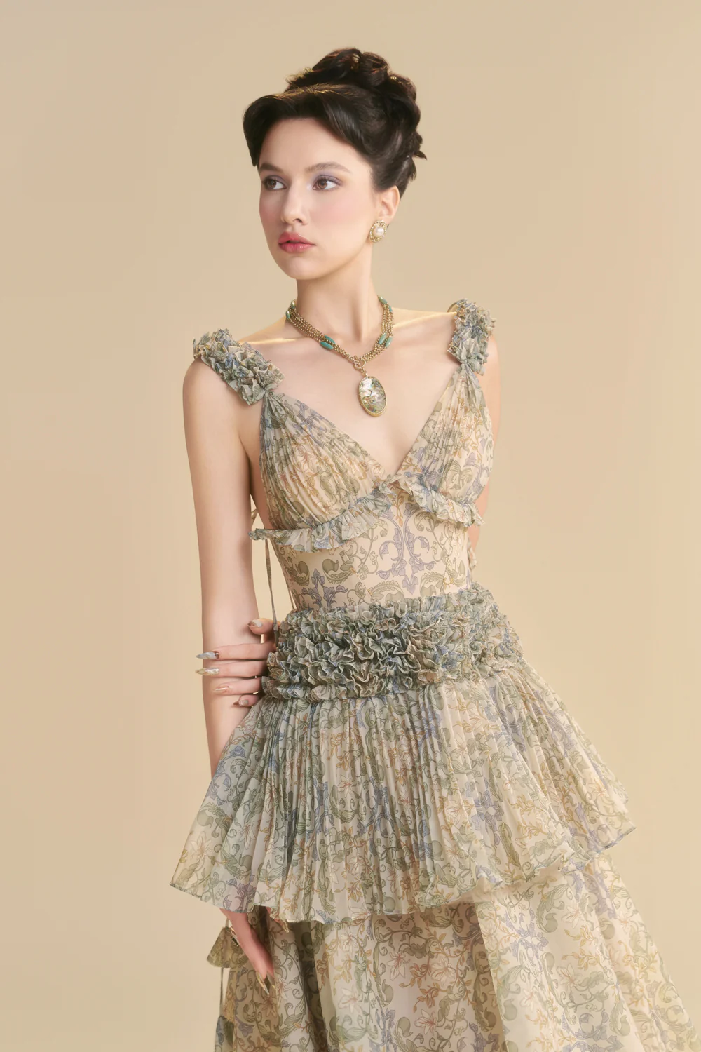 Velezia V-Neck Pleated Midi Dress