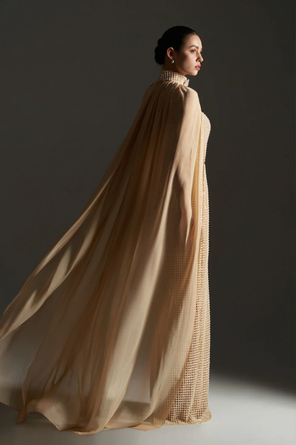 Avianna Cape Sleeves Bead Maxi Dress