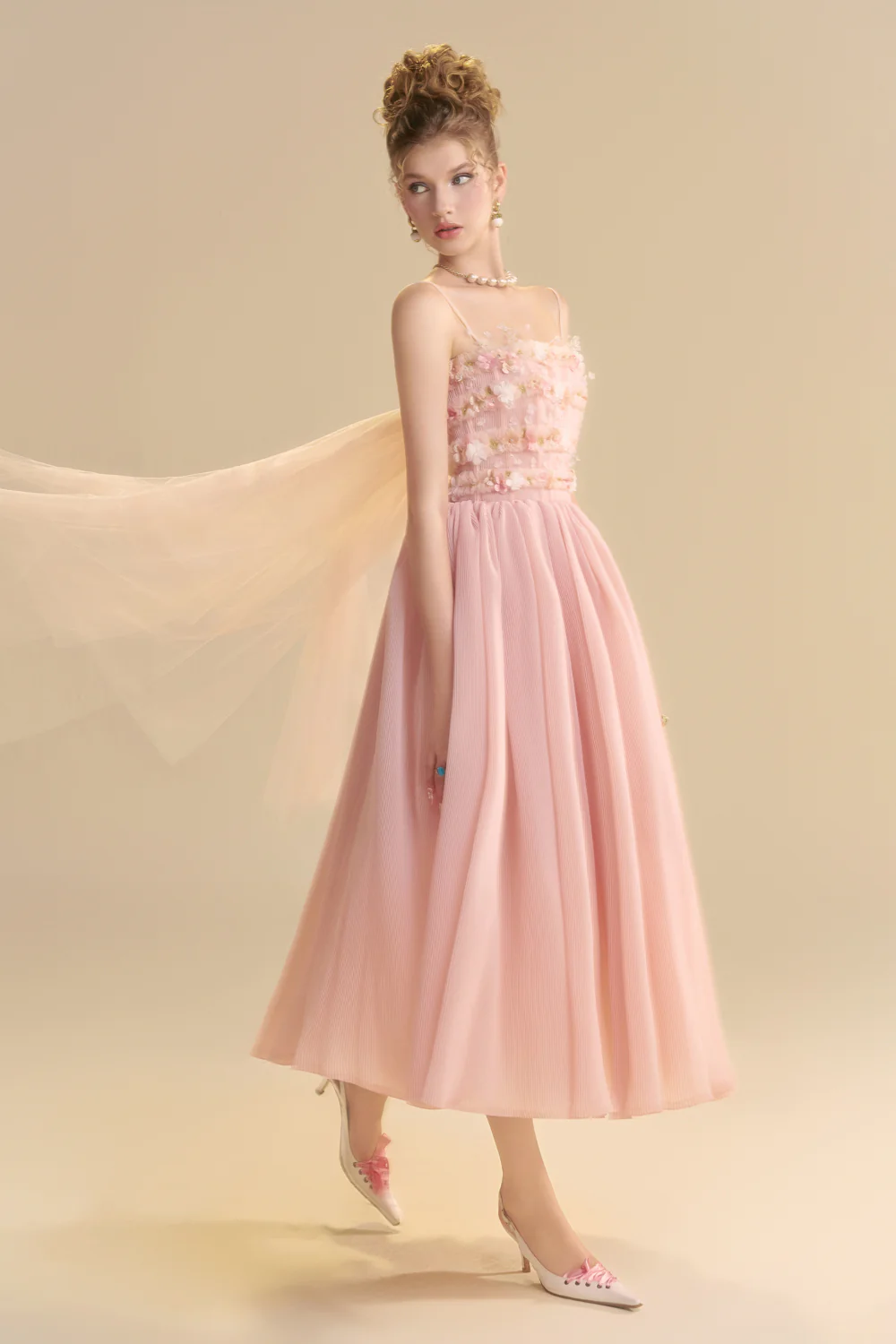 Lullaby Square Neck Applique Midi Dress