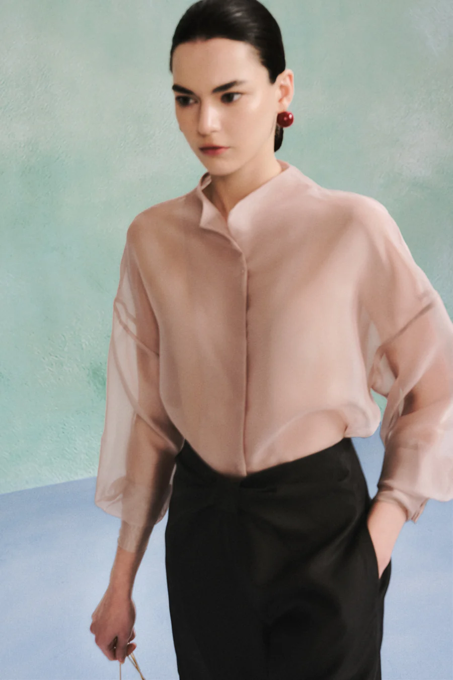 Malaya Straight Cuff Sleeved Silk Organza Shirt