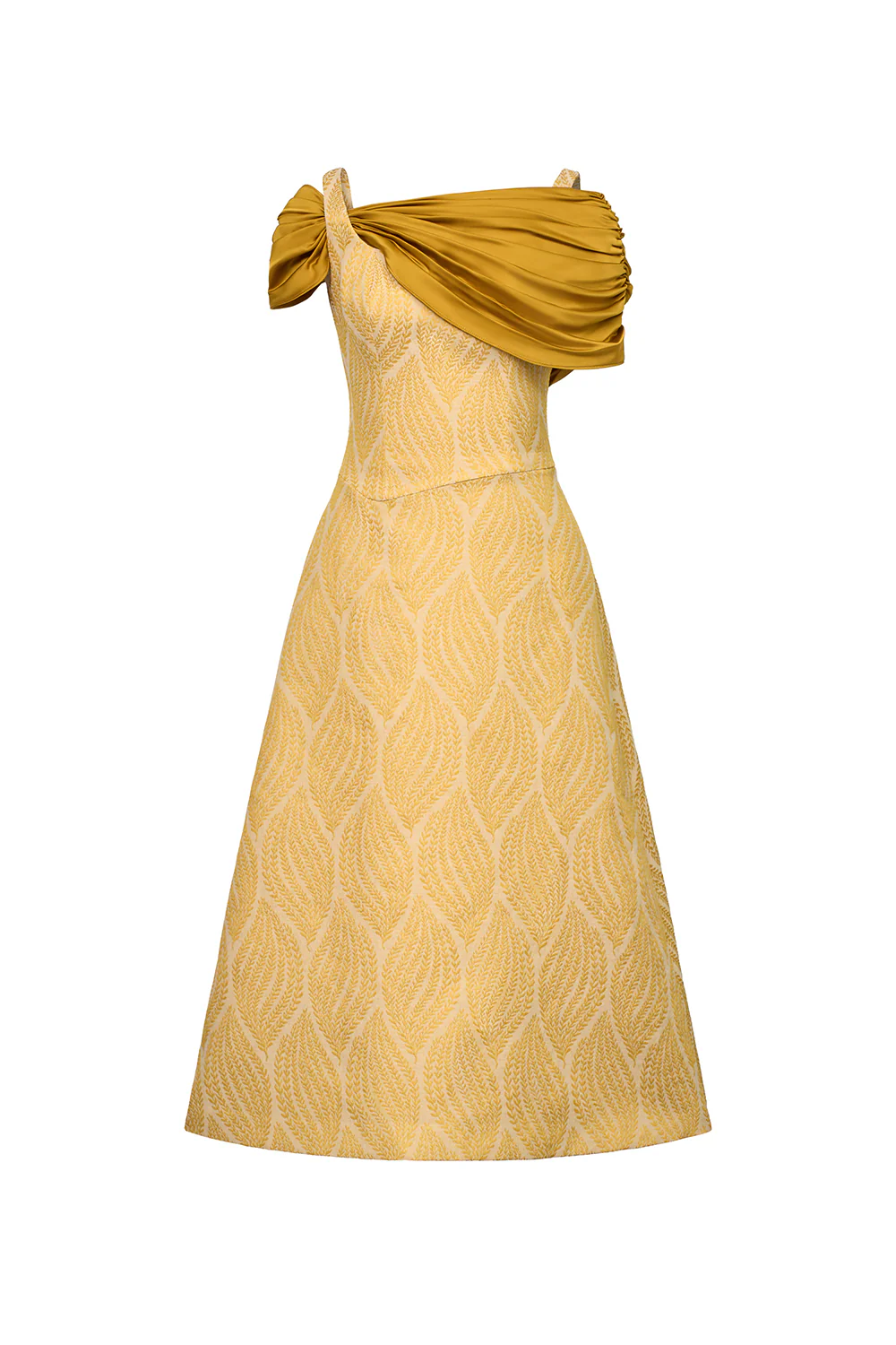 Radiant A-line Cold Shoulder Sleeved Cotton Jersey Calf Length Dress