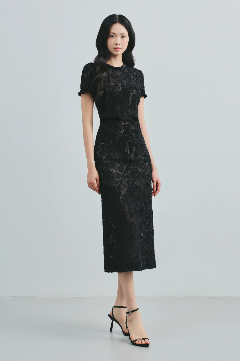 Delphia Round Neck Ribbon Midi Dress