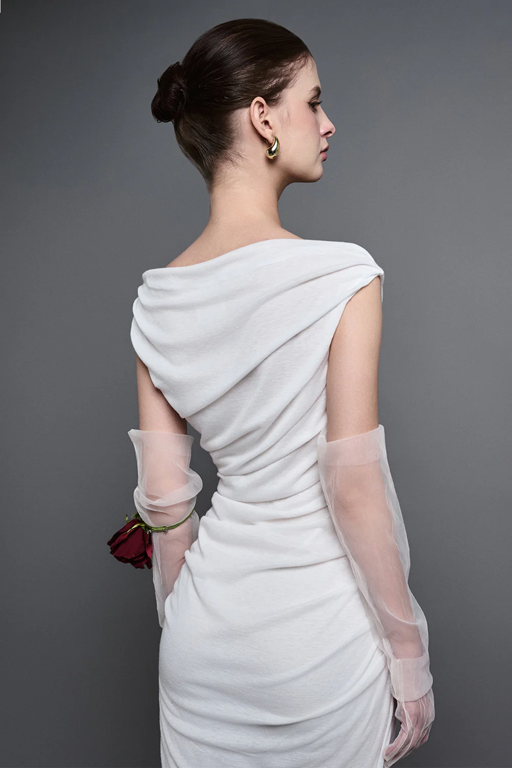 Ames Sheath Draped Cotton Midi Dress