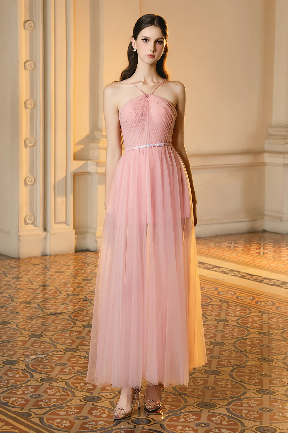 Lucas A-line V-Neck Mesh Maxi Dress