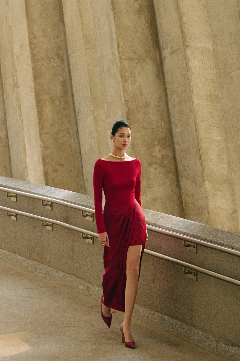 Scarlett Asymmetric Draped Jersey Maxi Dress