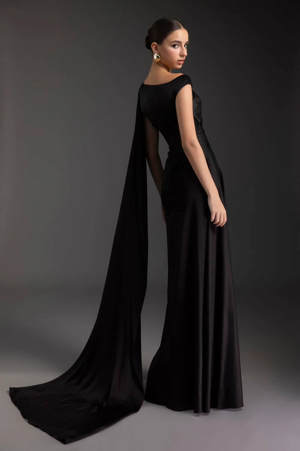 Grecian Asymmetric Neck Draped Maxi Dress
