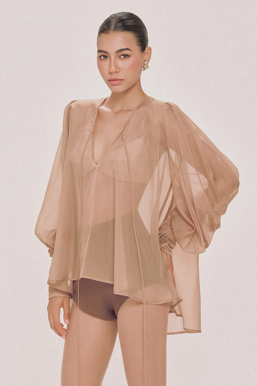 Paris Blouson V-Neck Chiffon Thigh Length Top