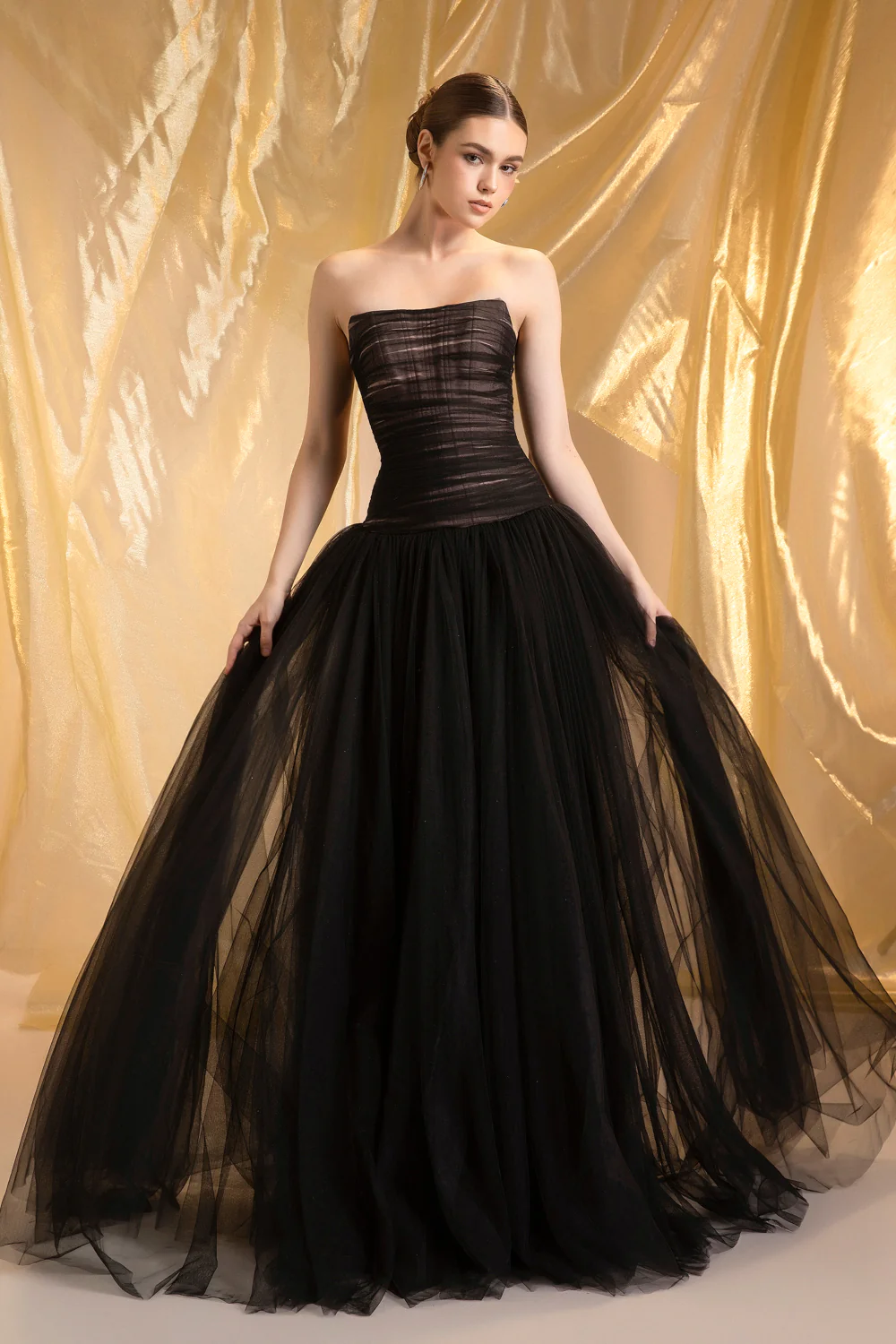 Midnight Straight Across Gathering Maxi Dress