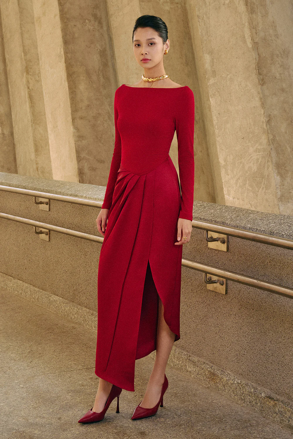 Scarlett Asymmetric Draped Jersey Maxi Dress