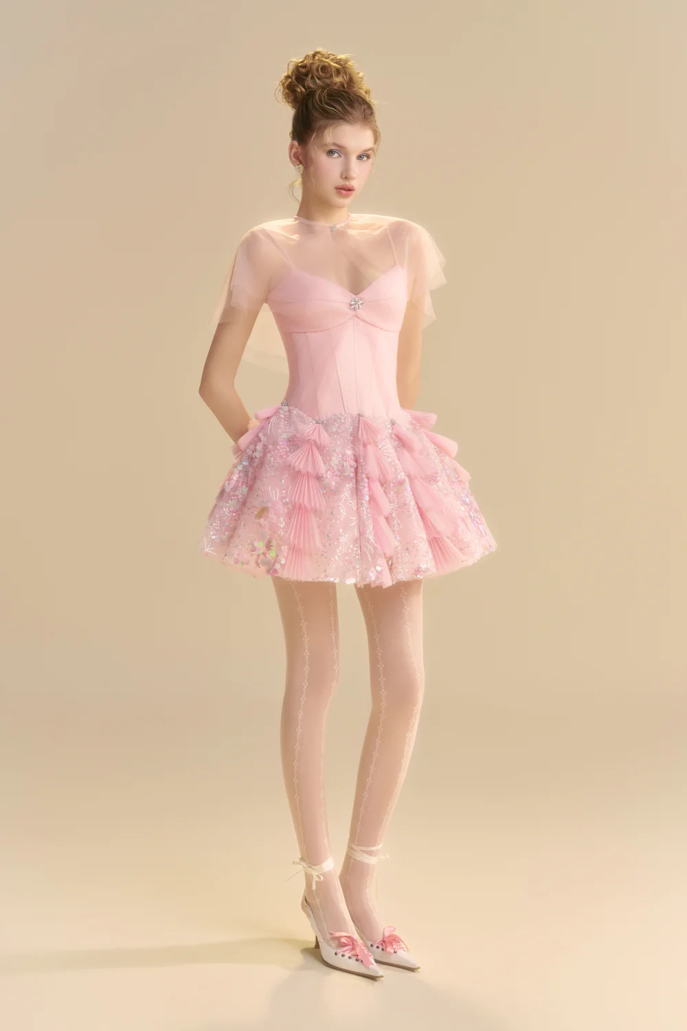 Blush Cape Sleeve Sequin Mini Dress