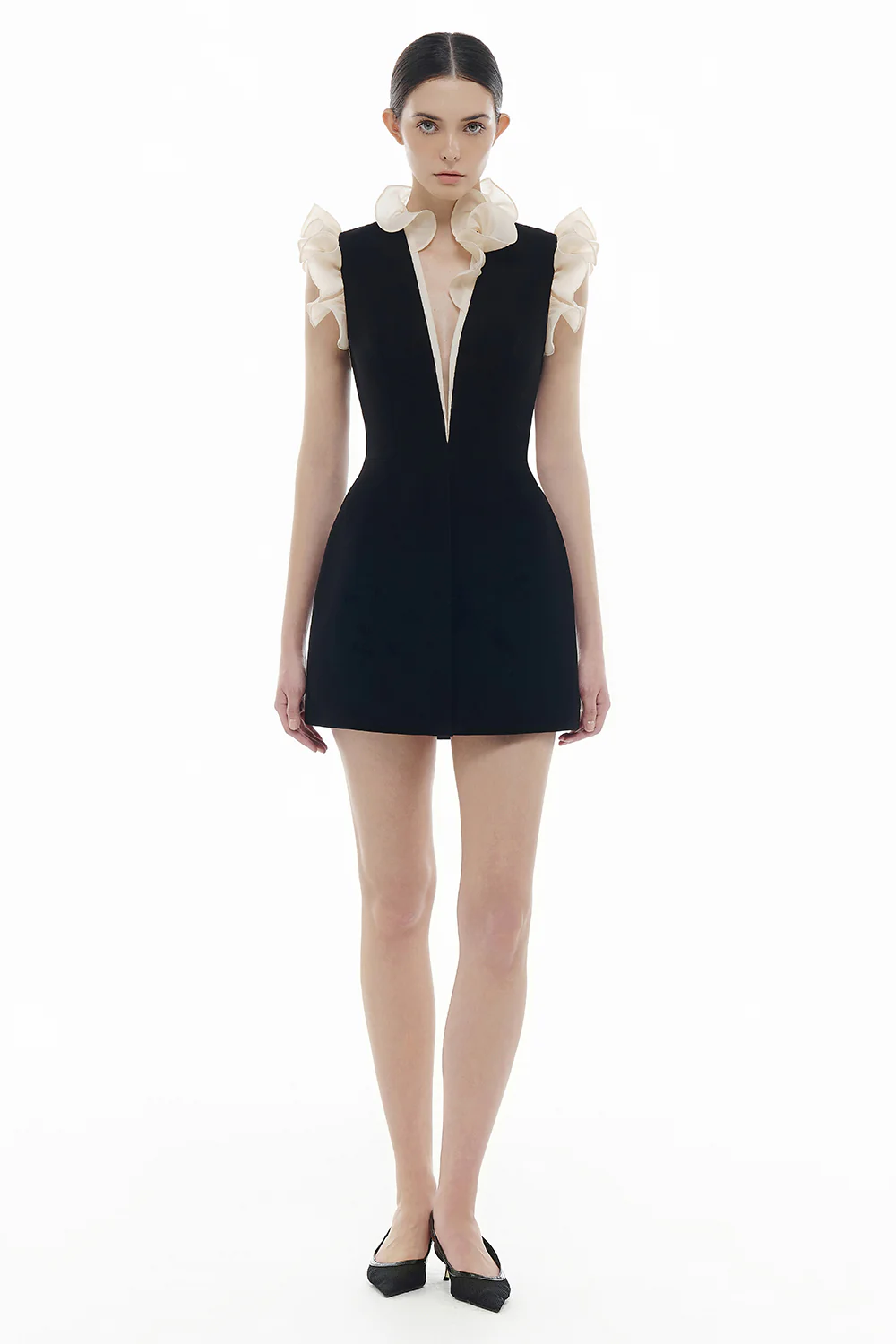 Celeste V-Neck Gathering Mini Dress