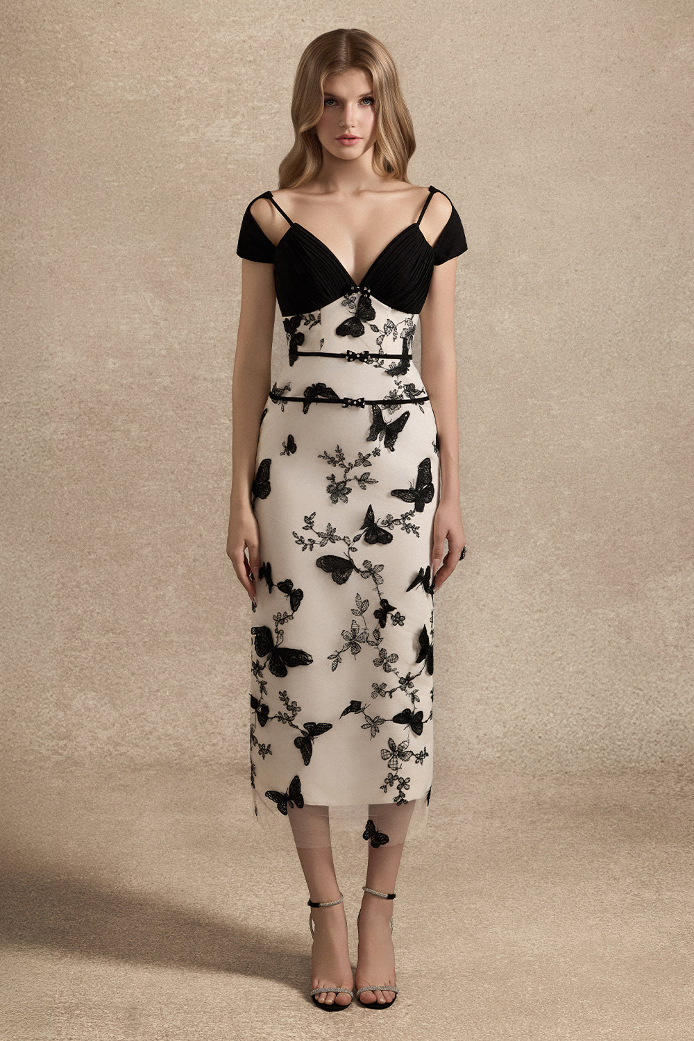 Bellatrix Cold Shoulder Sleeve Applique Midi Dress