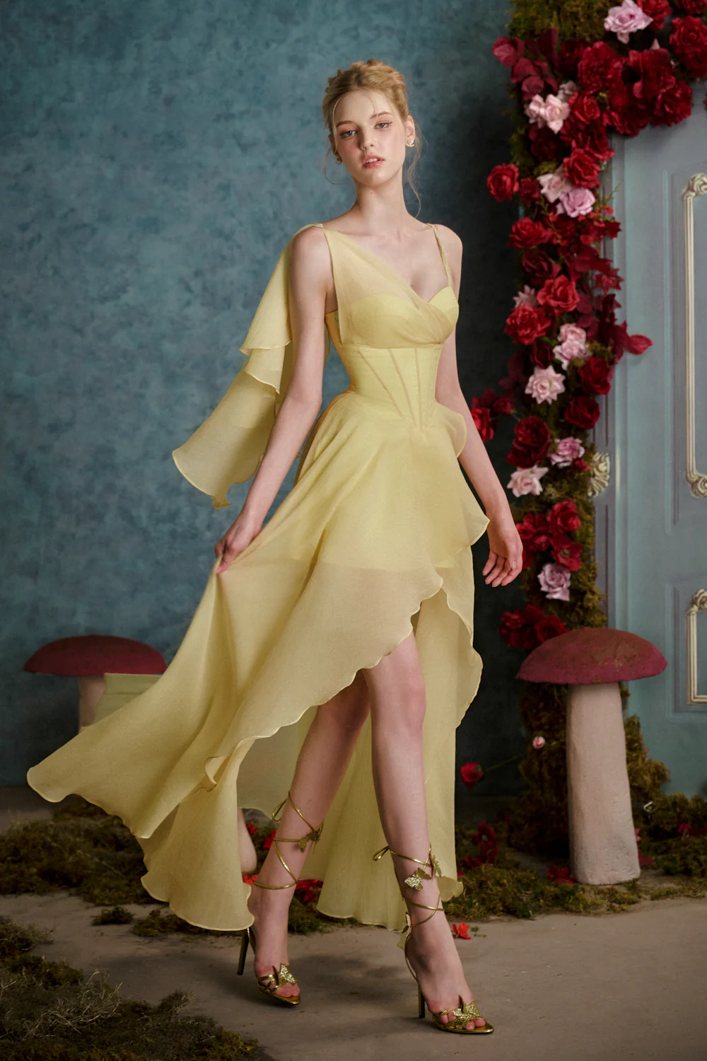 Happiness is a Butterfly Asymmetric Ruffled Organza High-low Dress
