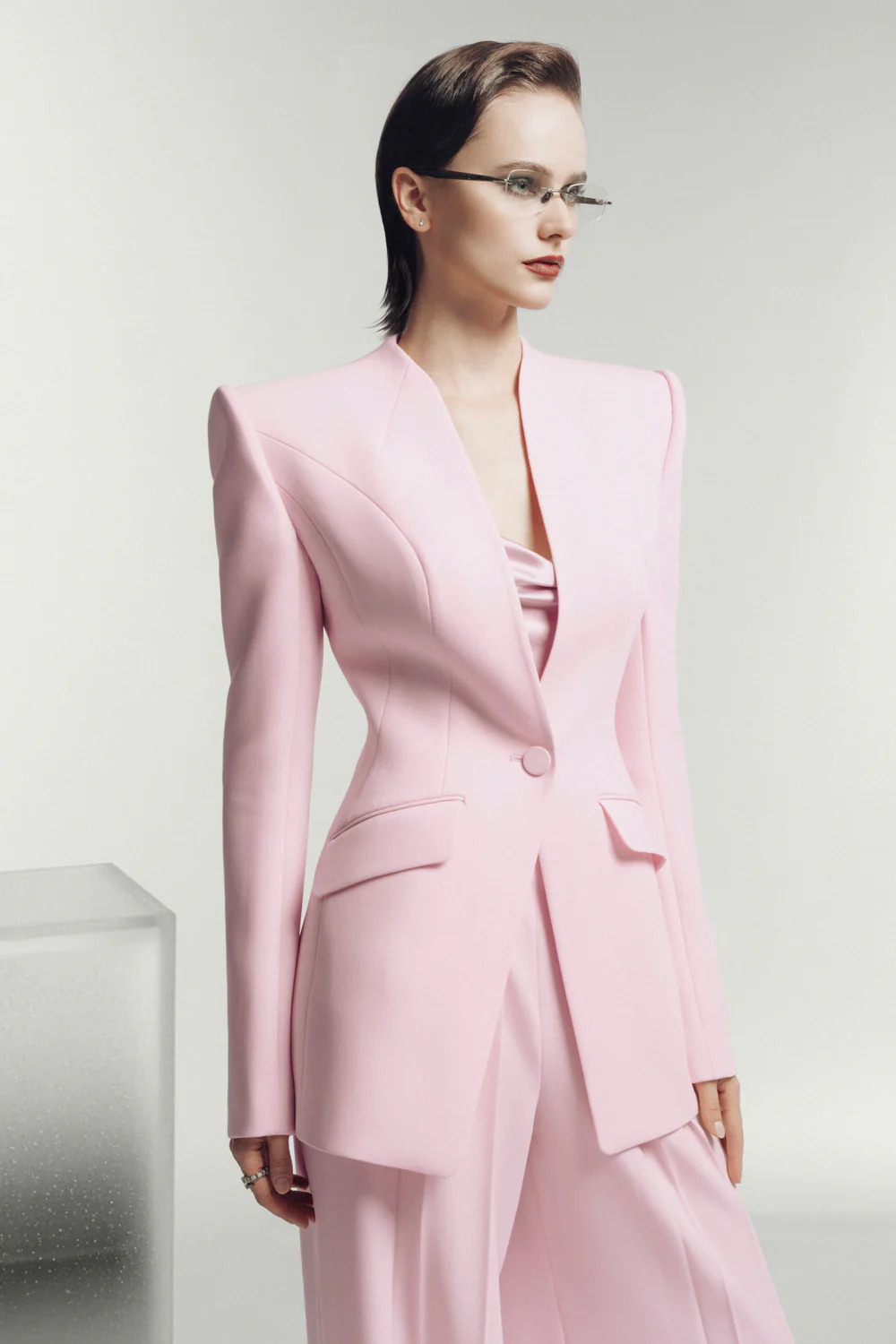 Badajoz Straight Square Shoulder Silk Crepe Blazer