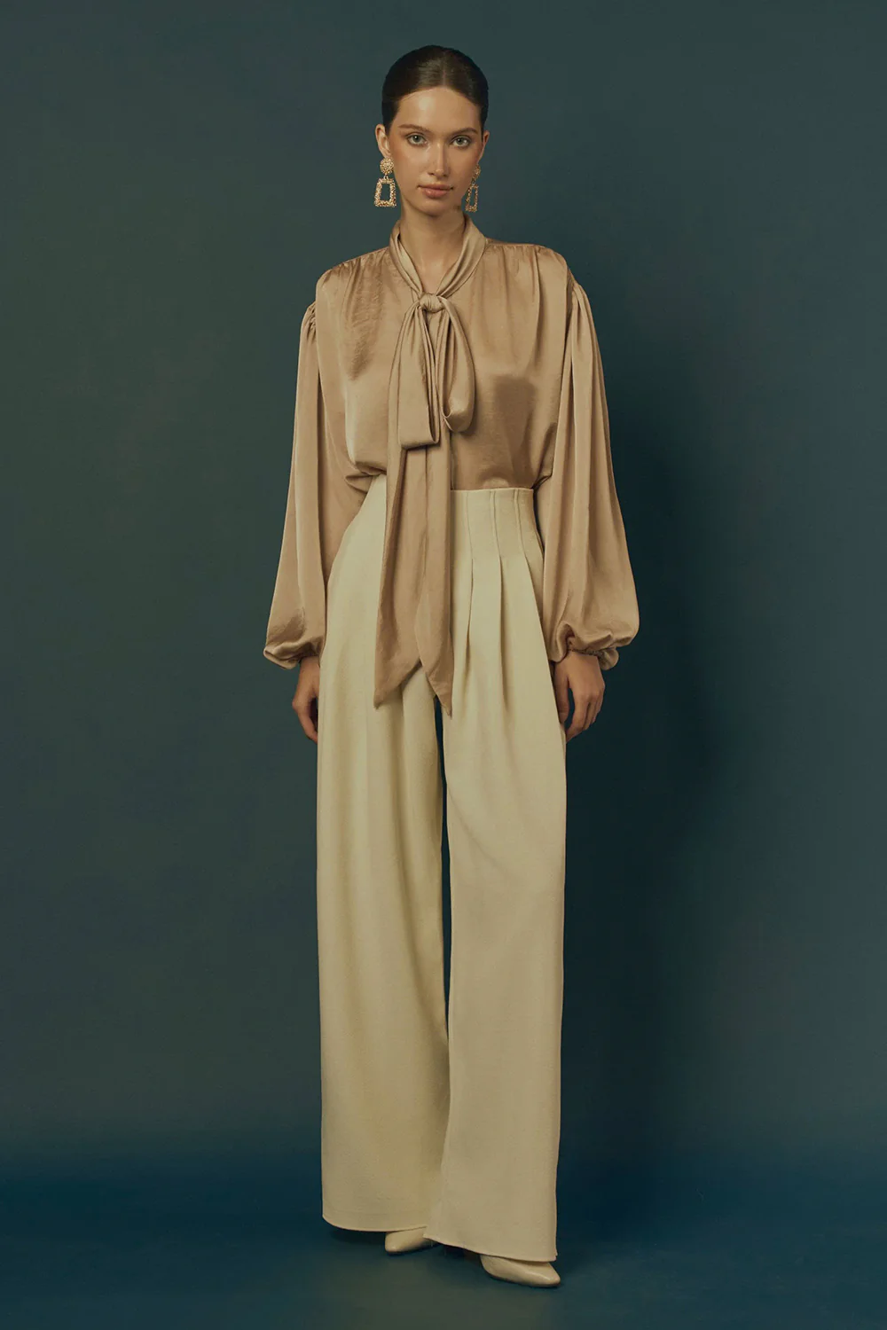 Whisper Straight Tie Neck Poly Silk Blouse