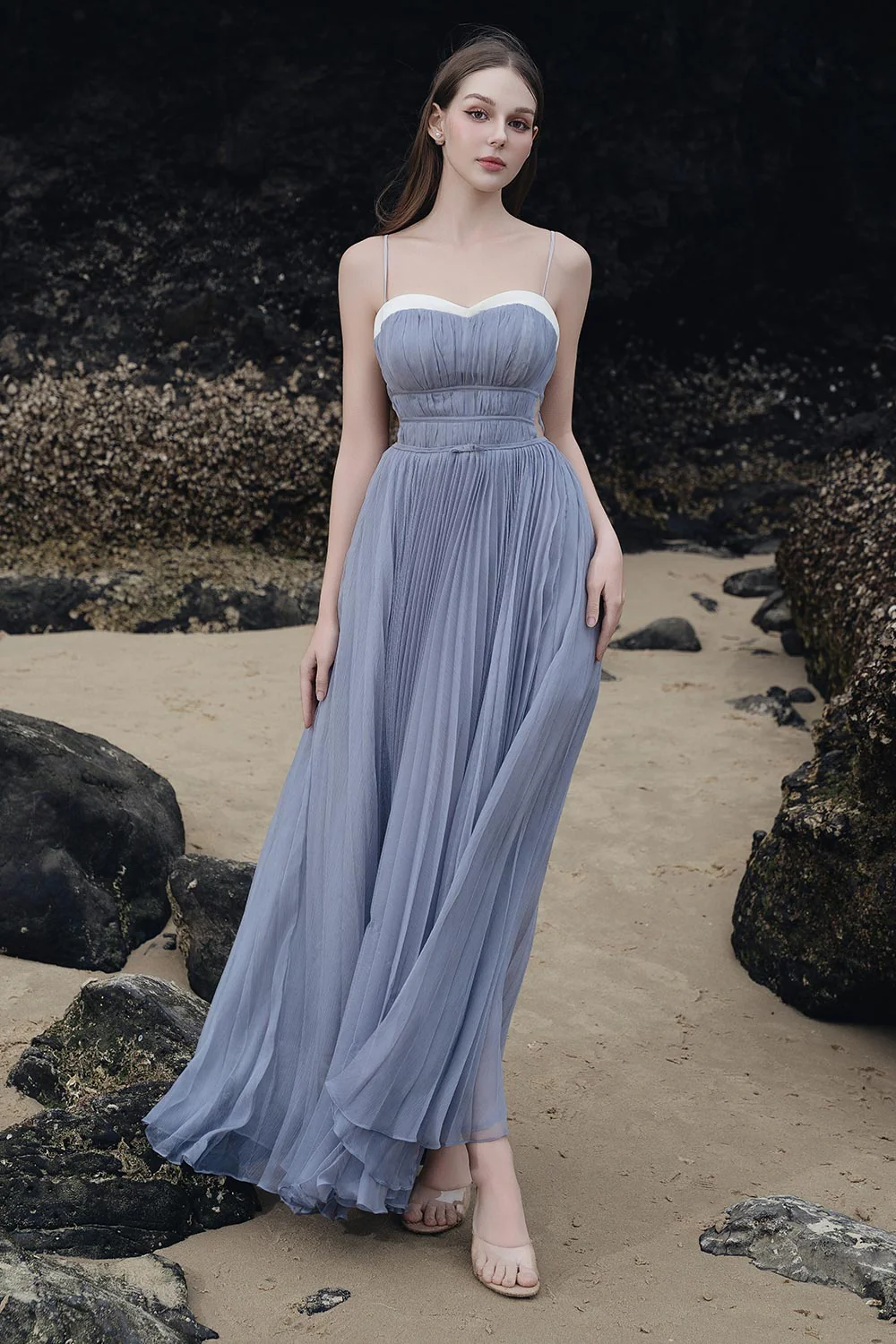 Finna Fit and Flare Pleated Silk Organza Maxi Dress