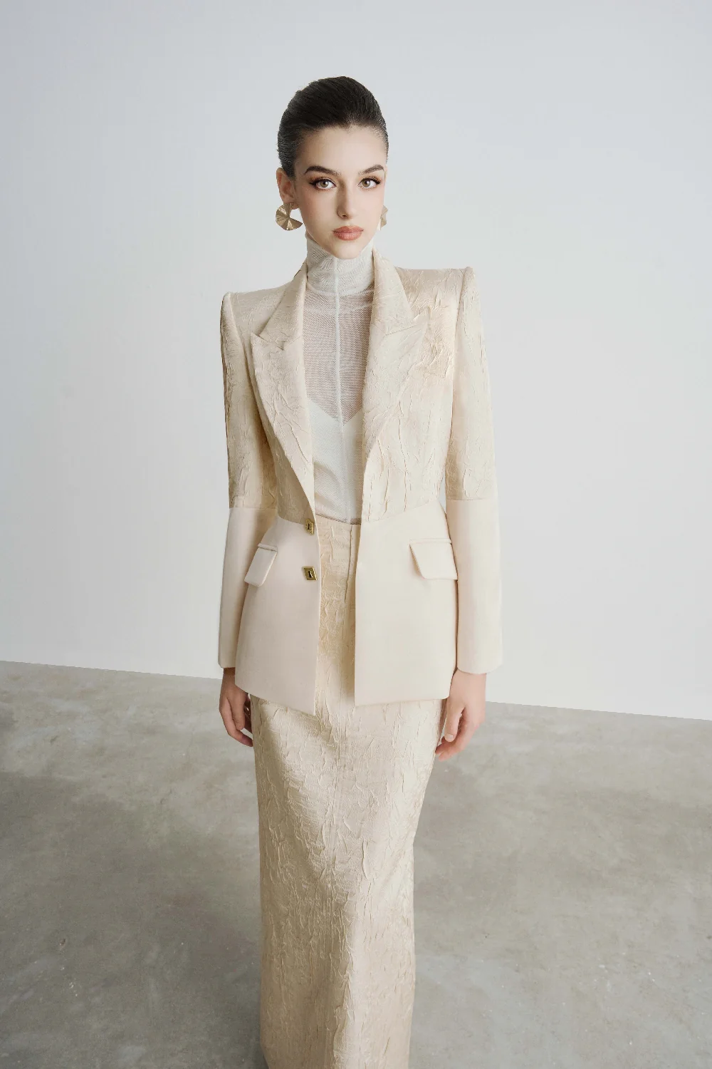 Jersey Structure Flap Pocket Polyester Blazer