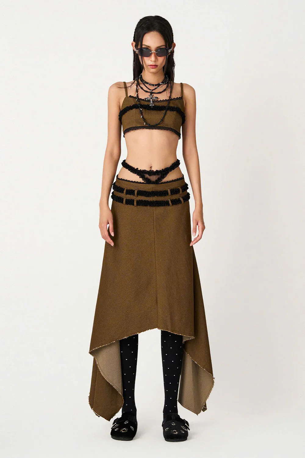 Lucia A-line High Waist Khaki High-low Skirt