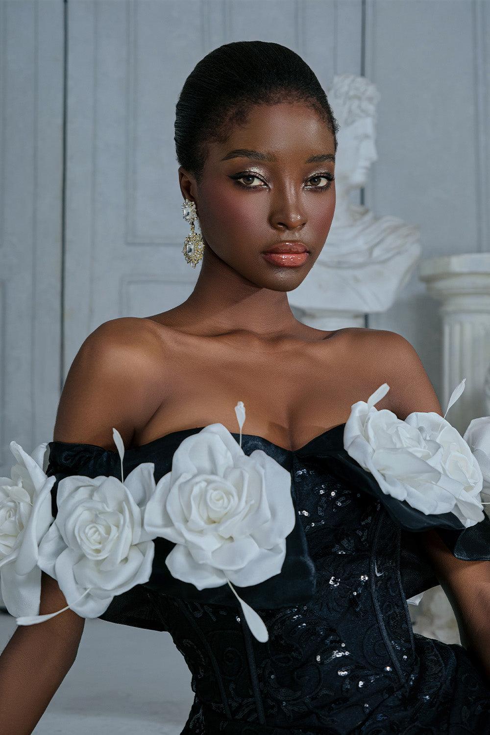 Mina Rose Fit and Flare Off-Shoulder Sequin Mini Dress