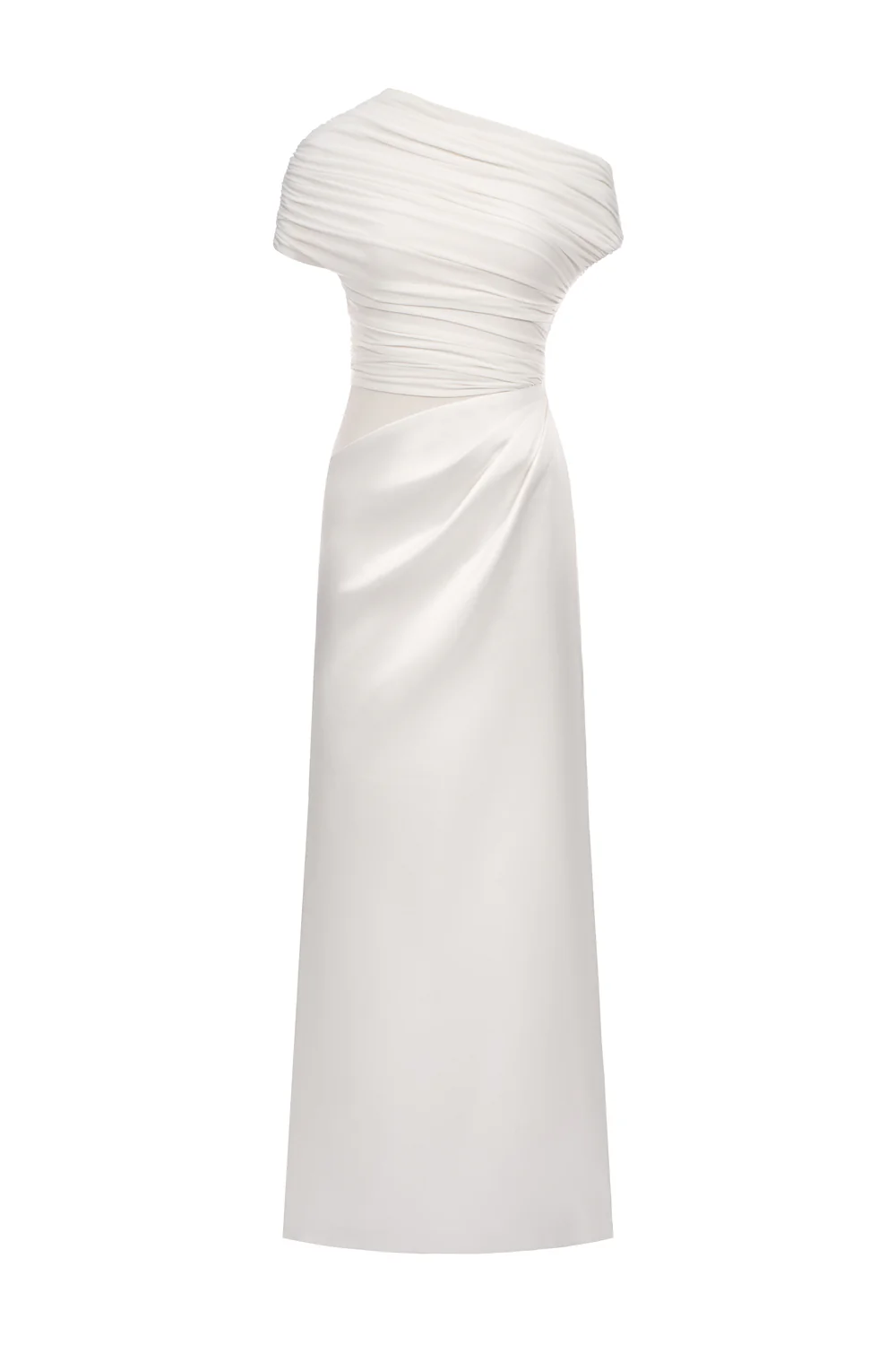 Enya Asymmetric Neck Gathering Maxi Dress