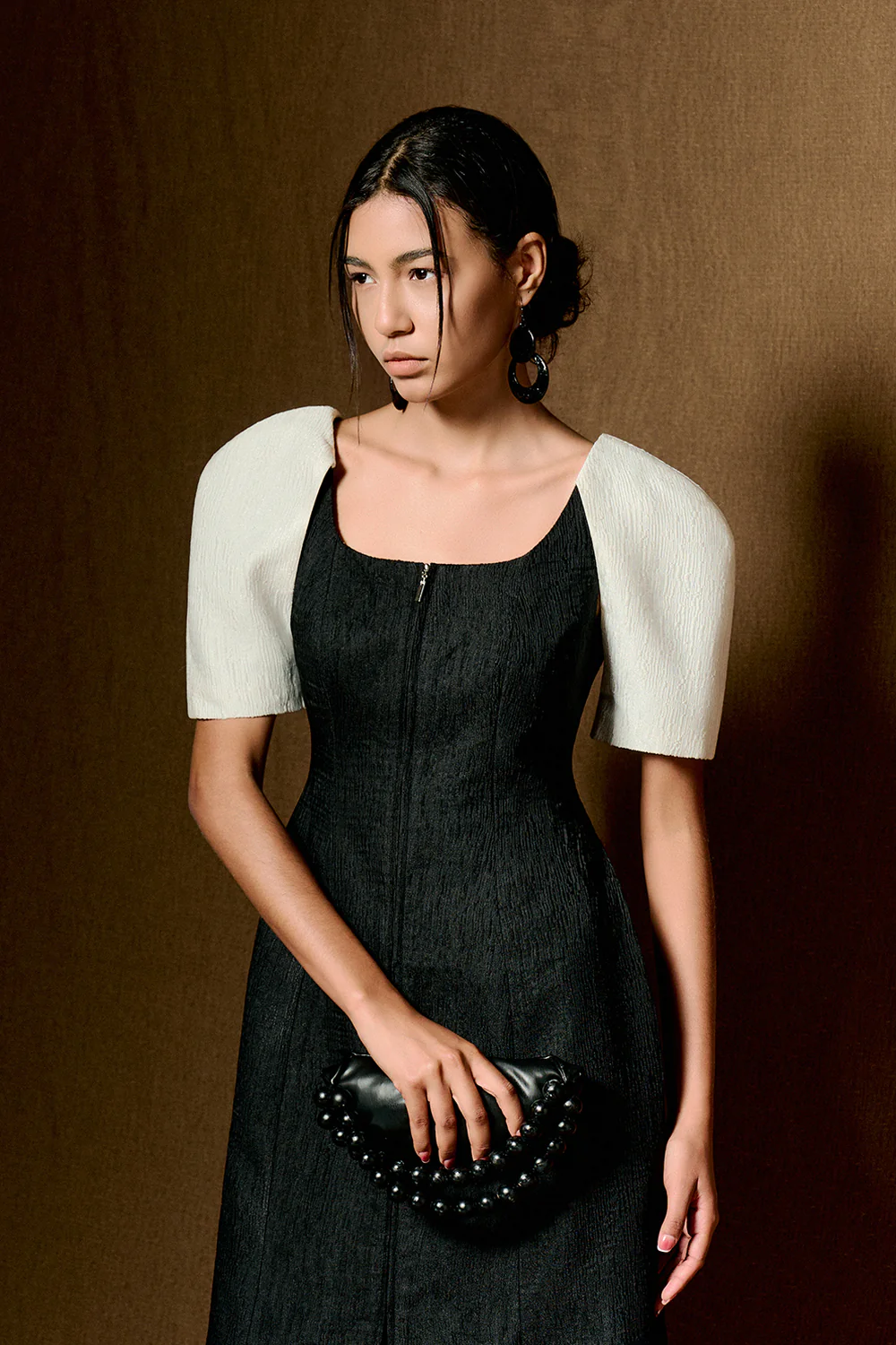 Maia Puff Sleeve Jacquard Midi Dress