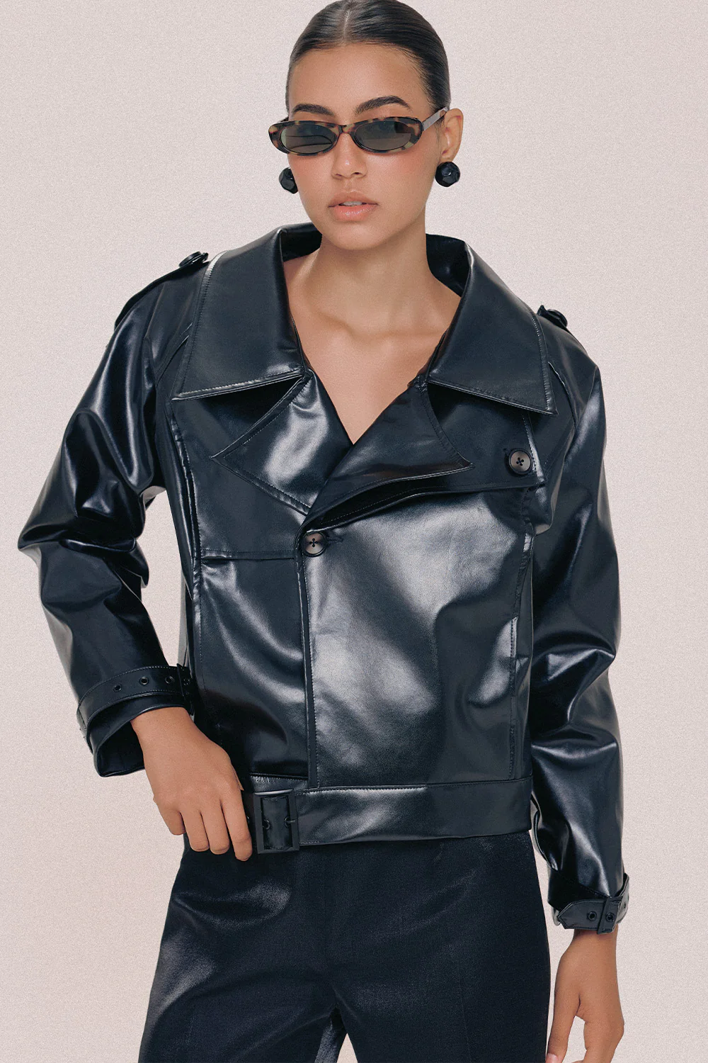 Alaia Straight V-Neck Leather Jacket