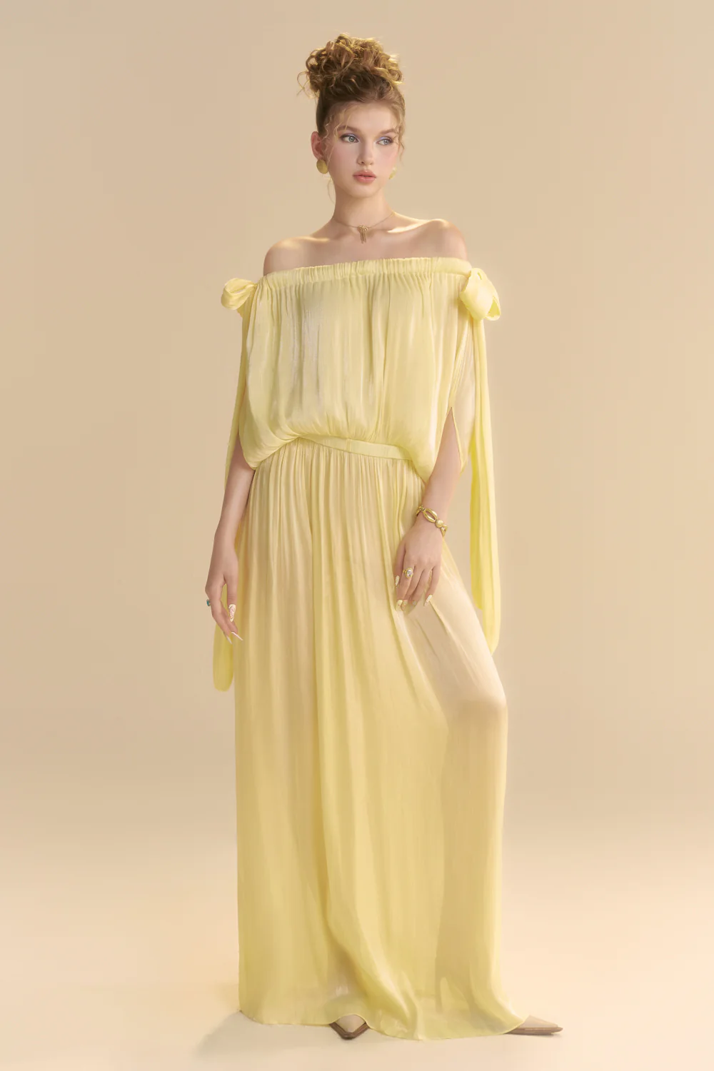 Thealine Blouson Ribbon Maxi Dress