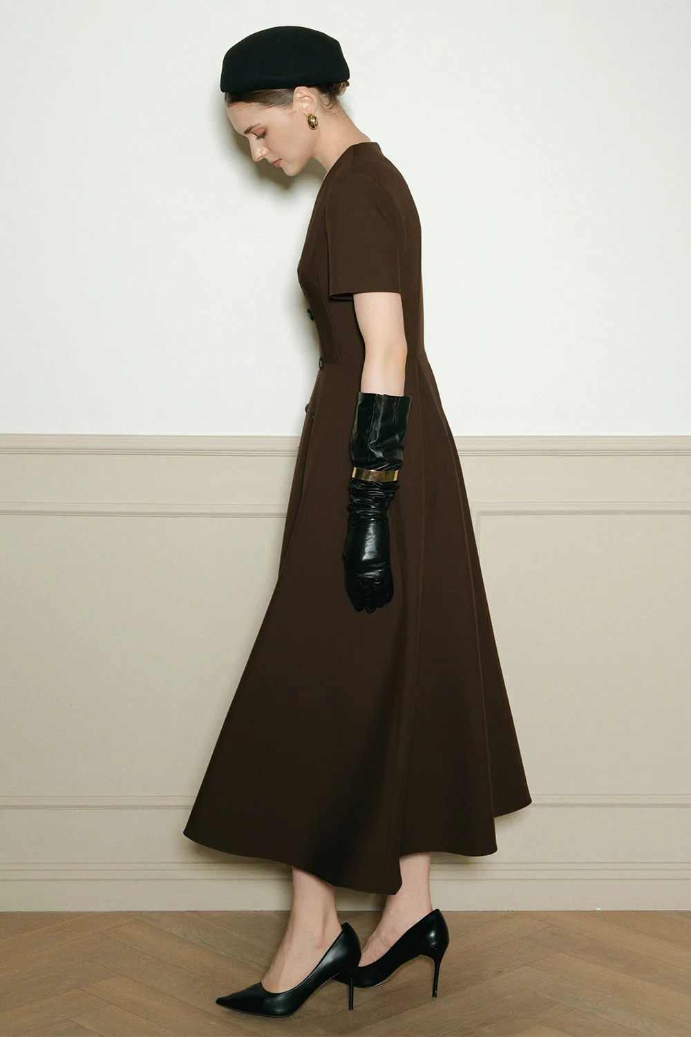 Vivienne V-Neck Button Midi Dress