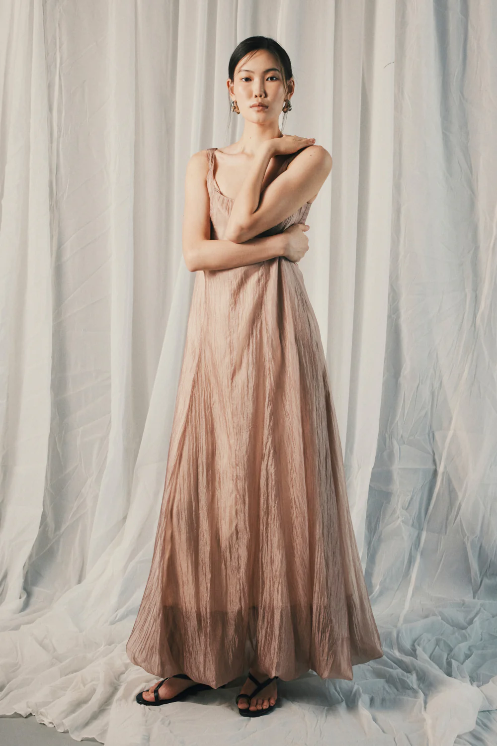 Soft Ember Scoop Neck Draped Maxi Dress