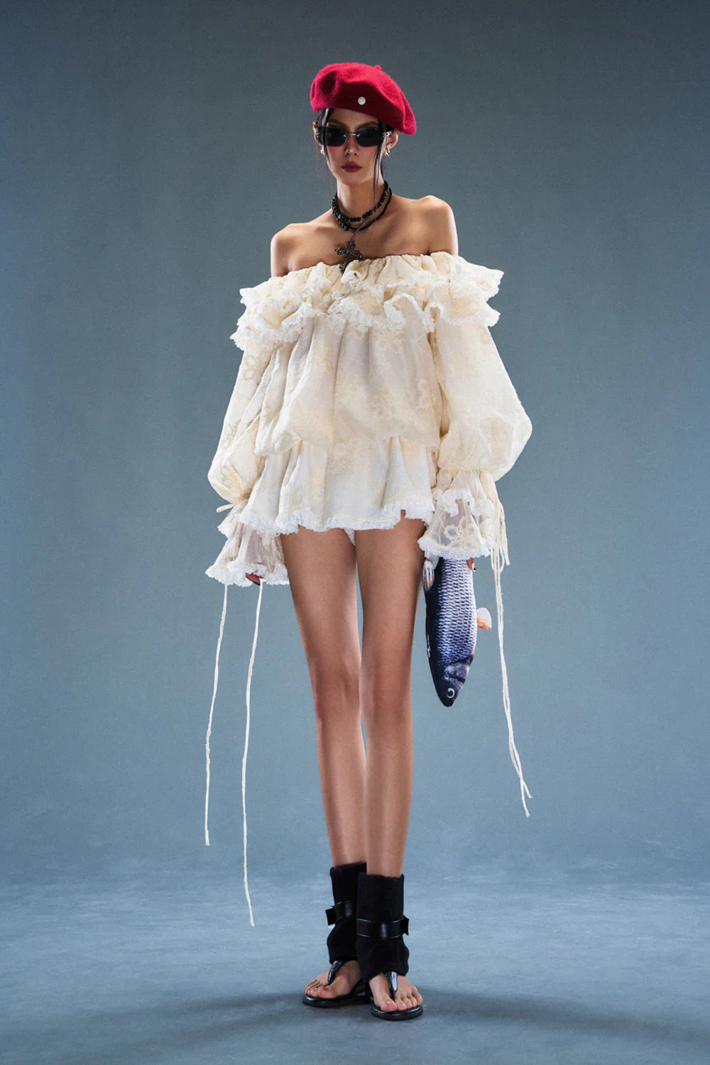 Veil Blouson Ruffle Mini Dress