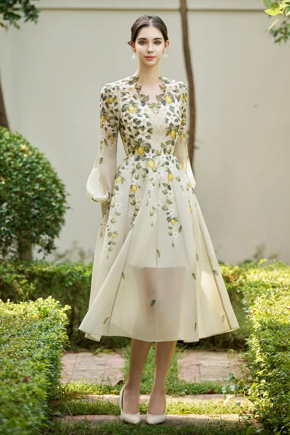 Murphy A-line Bead Organza Midi Dress