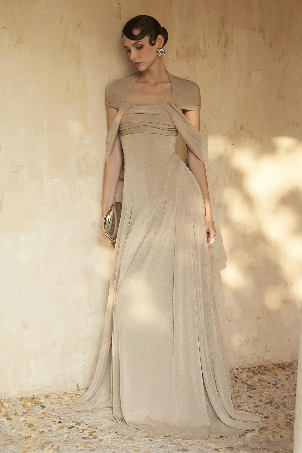 Linden Cape Sleeve Draped Maxi Dress