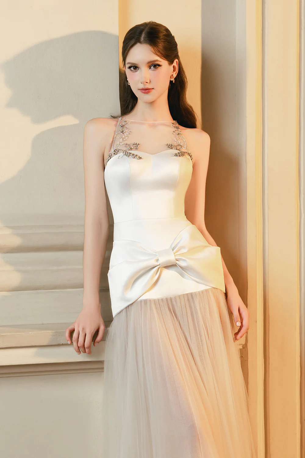 Cameron A-line Illusion Neck Mesh Maxi Dress