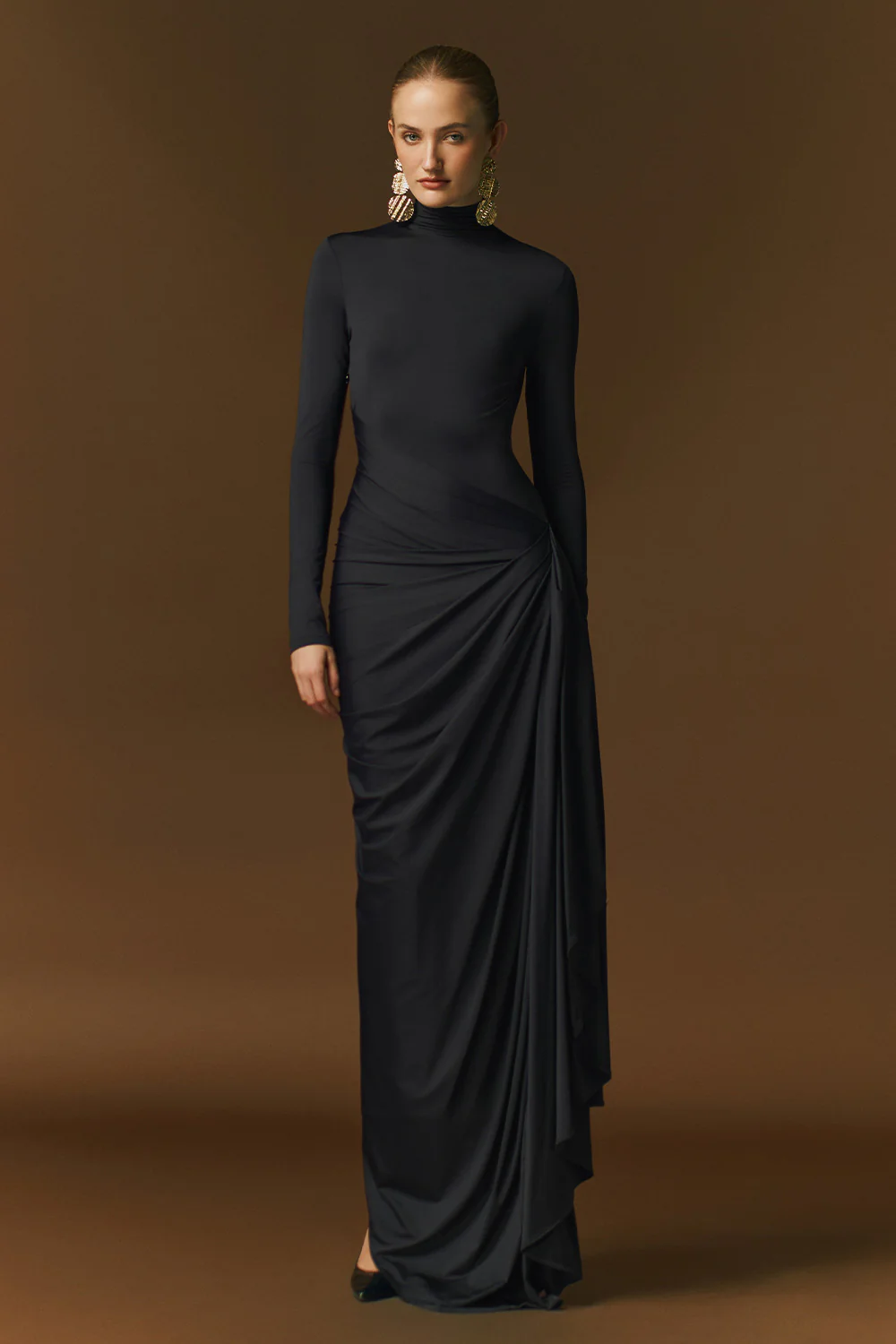 Lyra Sheath Turtle Neck Tencel Maxi Dress