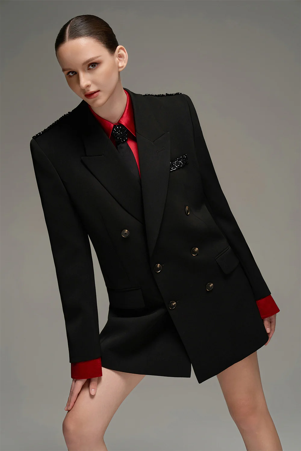 Claire Notched Rhinestone Blazer