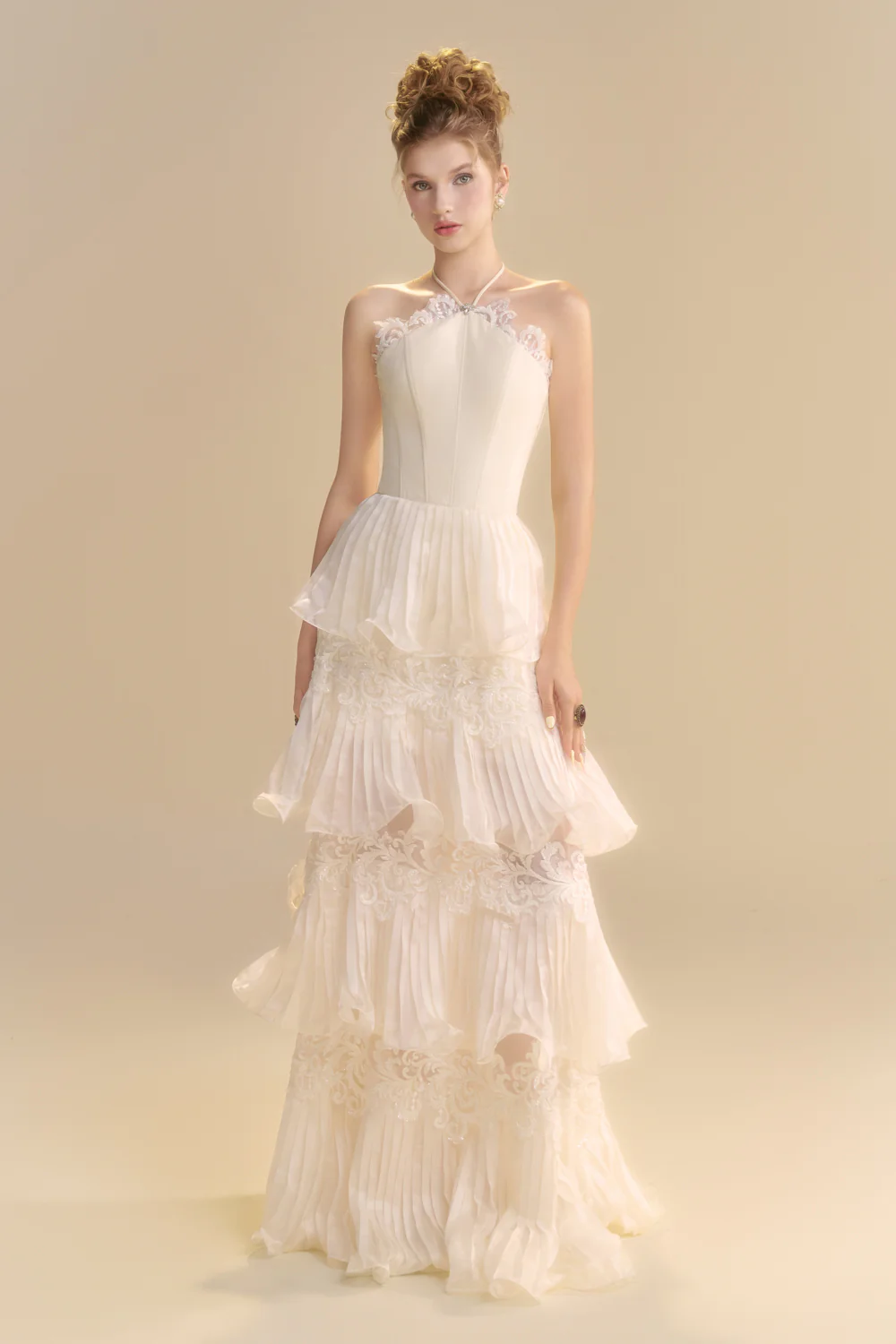 Reverie Halter Neck Pleated Maxi Dress