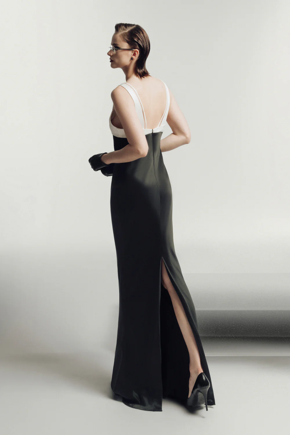 Massena Sheath V-Neck Sateen Maxi Dress