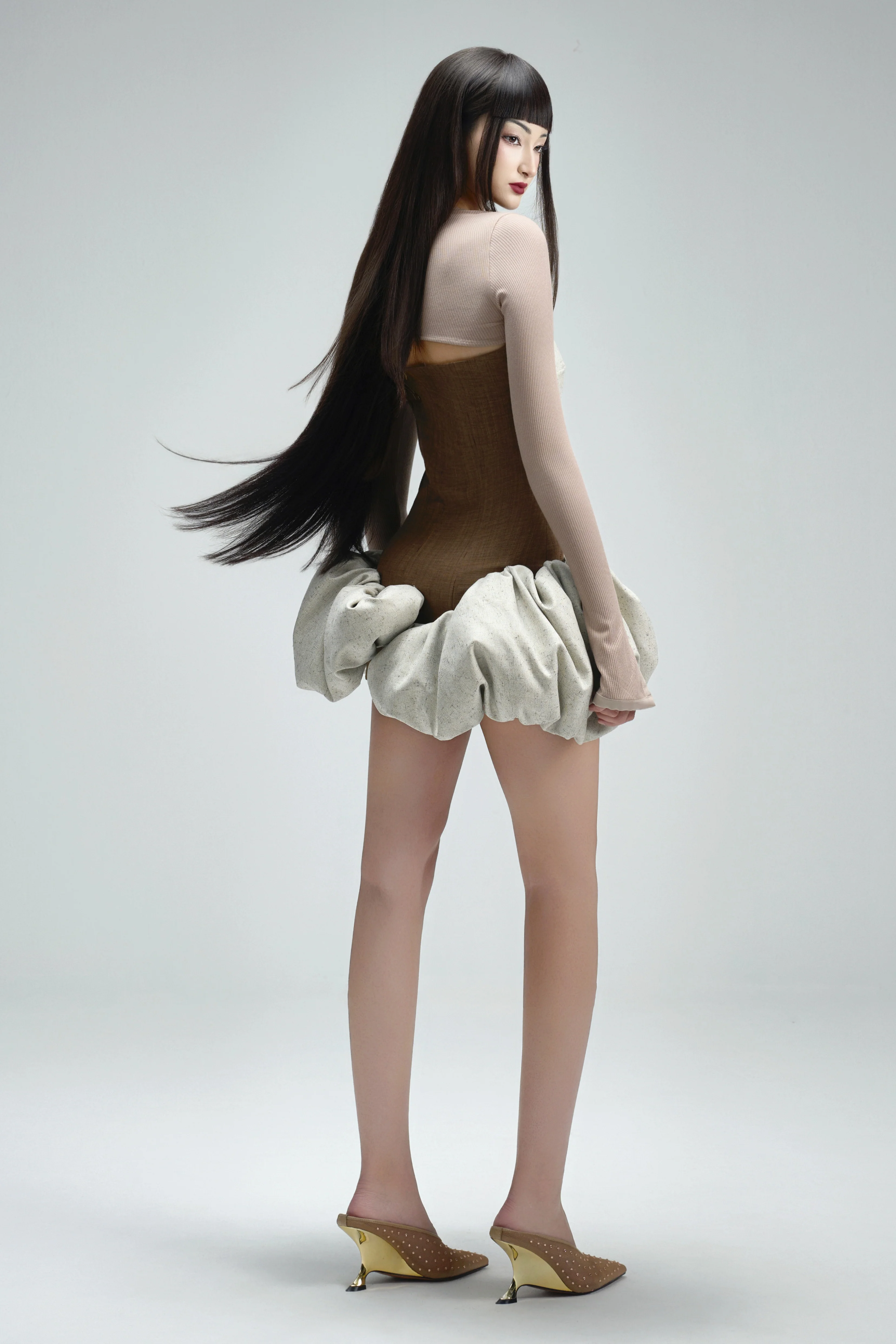 Cloudy Bubble Corset Waist Taffeta Mini Dress