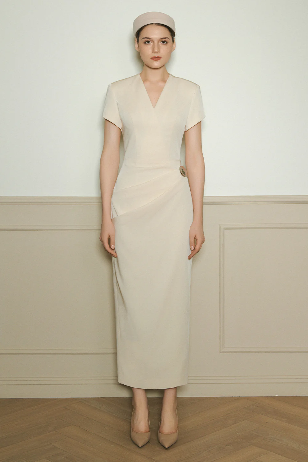 Aurora V-Neck Draped Midi Dress