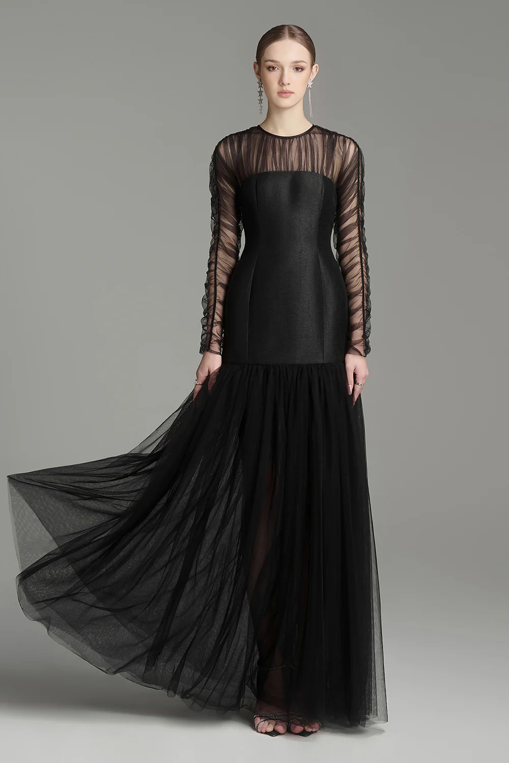 Morela Drop Waist See-Through Tulle Floor Length Dress
