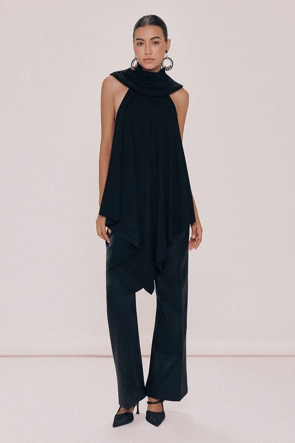 Sebas Trapezoid Scarf Neck Cotton Top